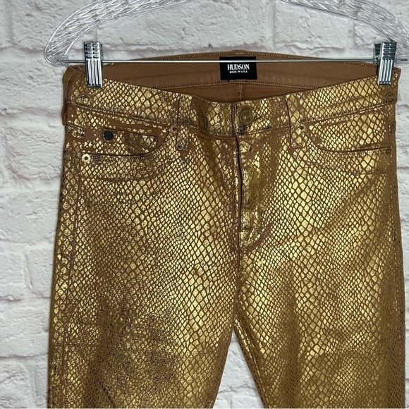 Hudson Jeans Nico Snake Embossed Gold Metallic Skinny Jeans - Picture 6 of 16
